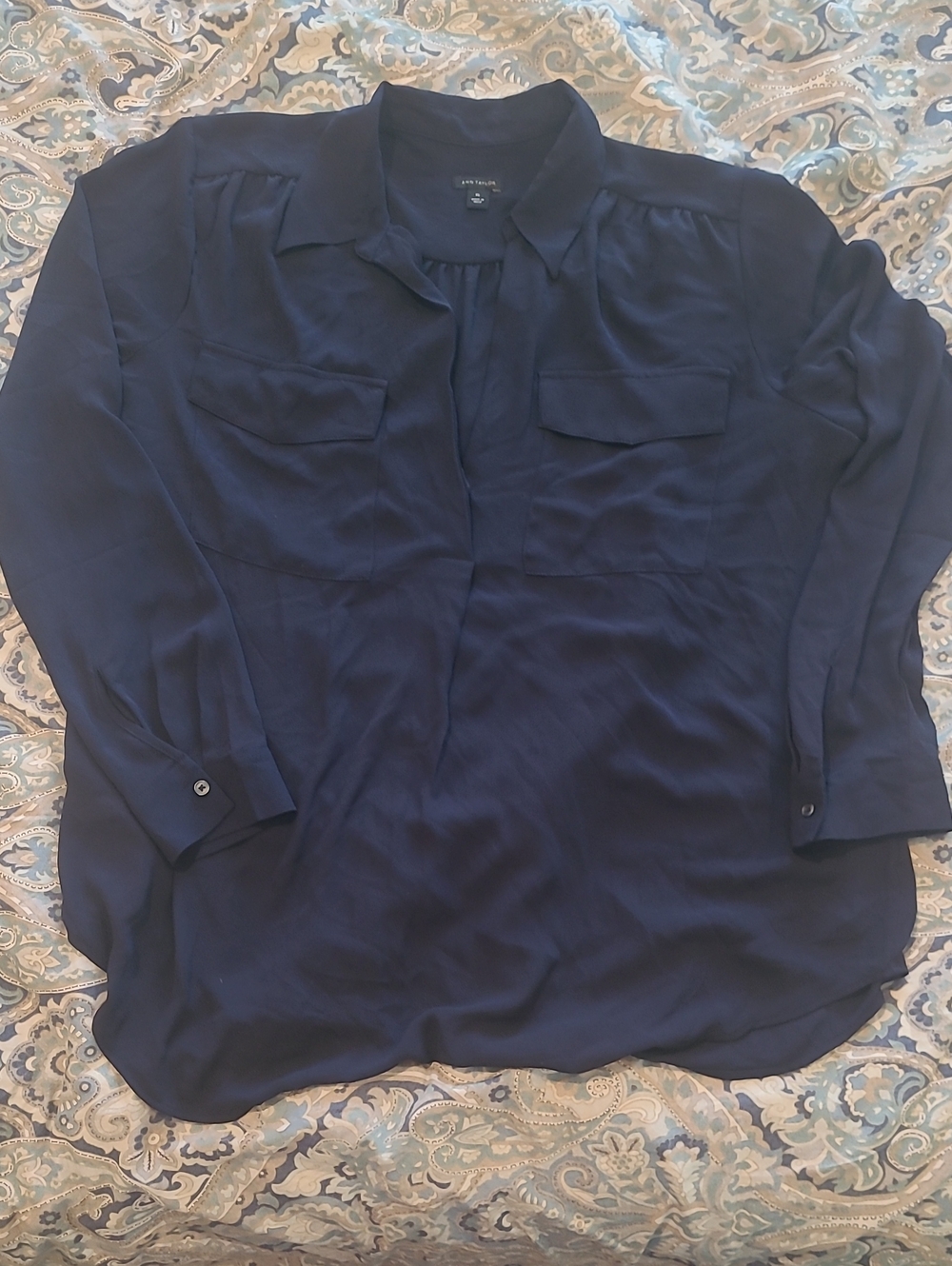 Ann Taylor Dark Navy Dressy Blouse